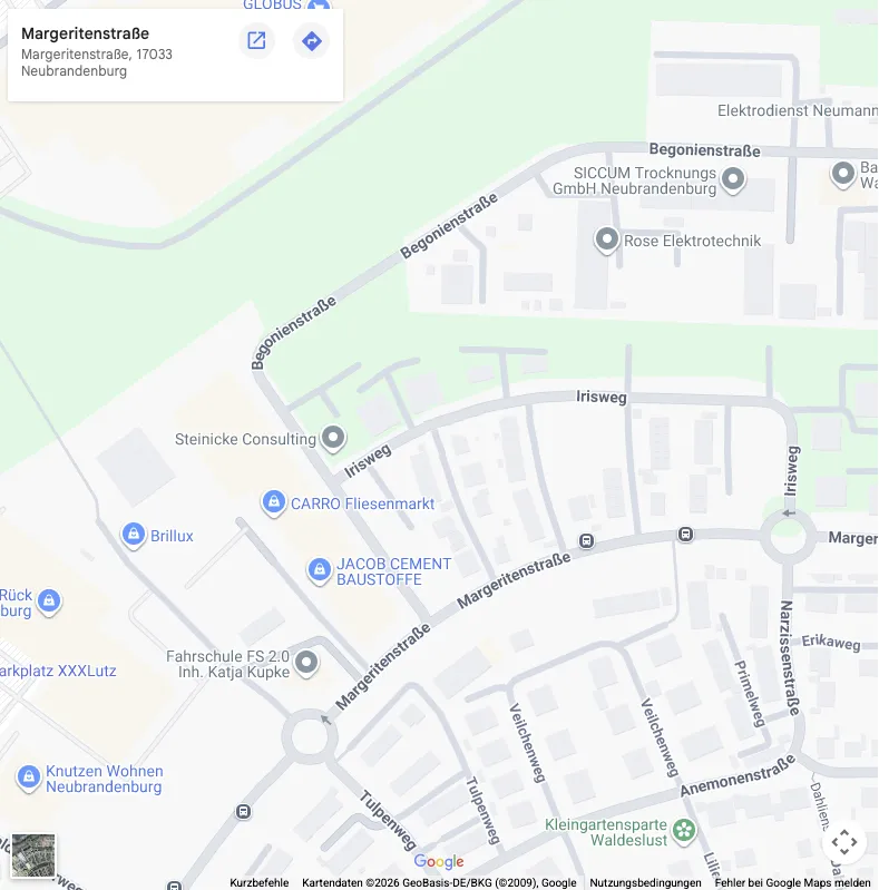 Karte vom Standort der Garagen in Neubrandenburg, Margeritenstraße